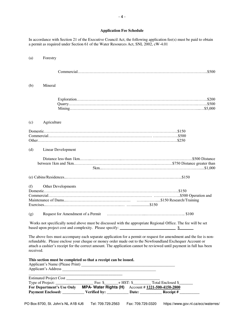 Permit Application for a Development Activity in a Wellhead Protected Water Supply Area - Newfoundland and Labrador, Canada, Page 4