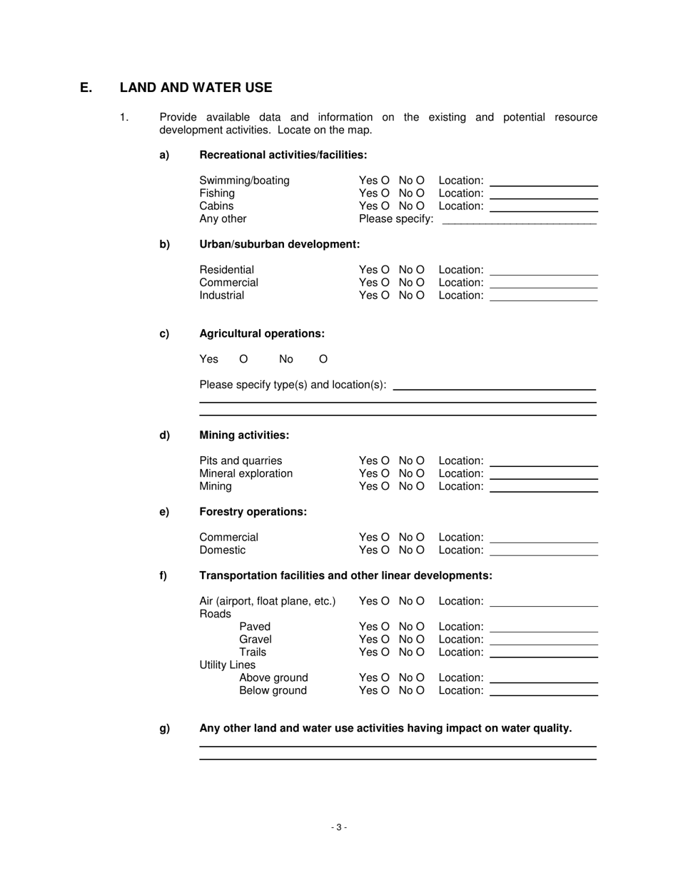 Form A Application for the Protection of a Public Water Supply - Newfoundland and Labrador, Canada, Page 3