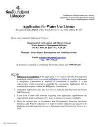 Document preview: Application for Water Use Licence - Newfoundland and Labrador, Canada