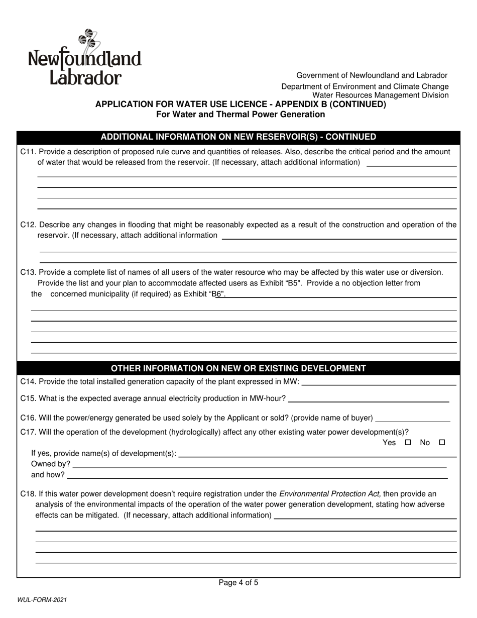 Application for Water Use Licence - Newfoundland and Labrador, Canada, Page 5