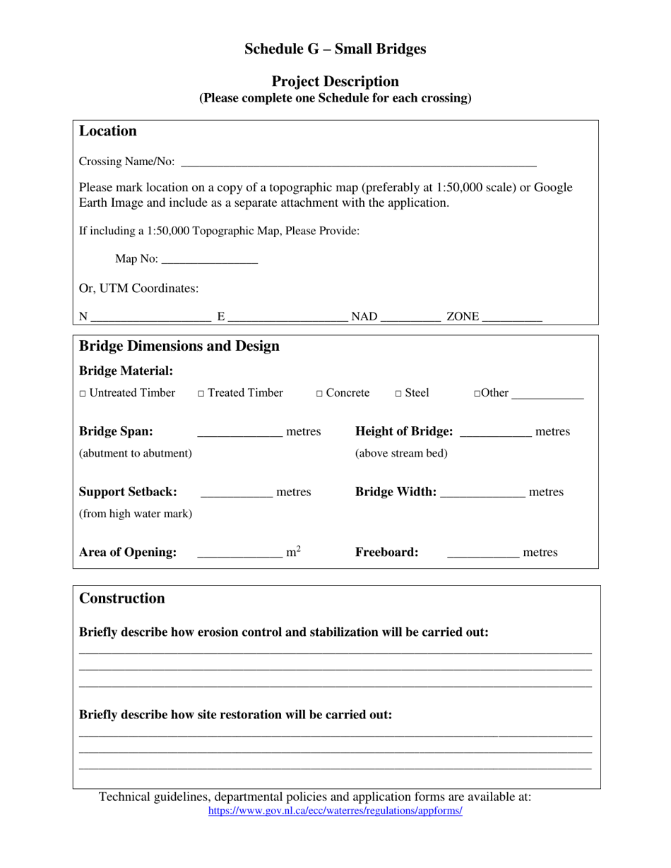 Schedule G Small Bridges - Newfoundland and Labrador, Canada, Page 1