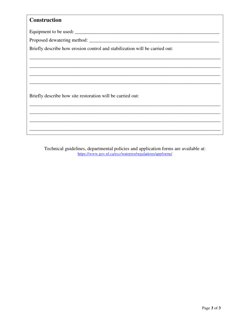 Schedule F Stream Modification or Diversion - Newfoundland and Labrador, Canada, Page 3