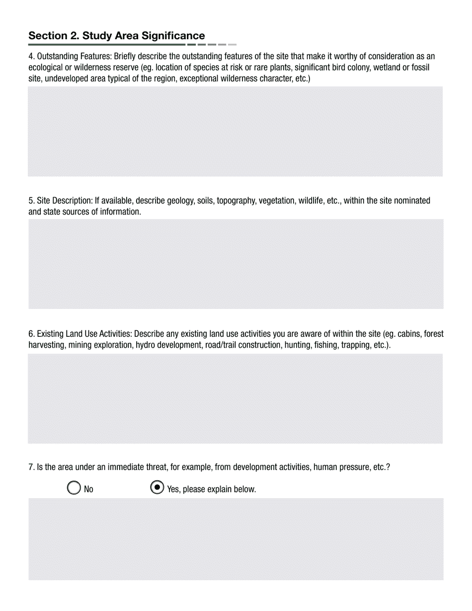 Wilderness and Ecological Reserve Nomination Form - Newfoundland and Labrador, Canada, Page 2