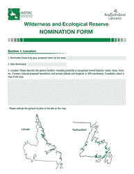 Document preview: Wilderness and Ecological Reserve Nomination Form - Newfoundland and Labrador, Canada