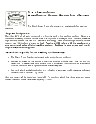 Water Efficient Washing Machine Rebate Program Application - City of Arroyo Grande, California, Page 2