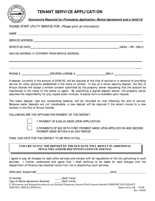 Tenant Service Application - City of Arroyo Grande, California