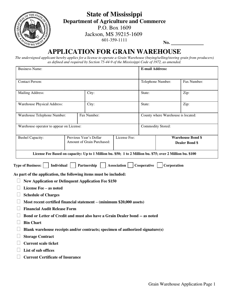 Application for Grain Warehouse - Mississippi, Page 2