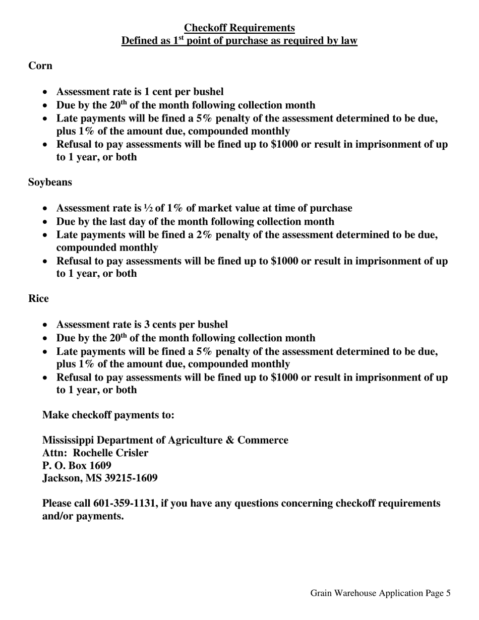 Application for Grain Warehouse - Mississippi, Page 6