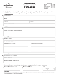 Document preview: Application for the Establishment of Fuel Caches at Remote Sites - Newfoundland and Labrador, Canada