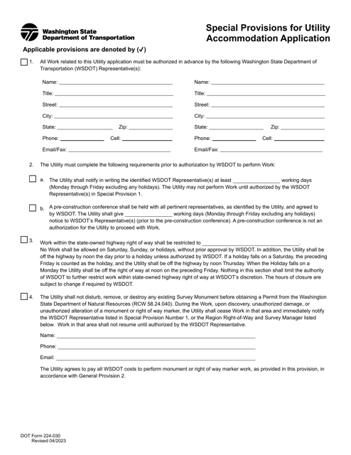 DOT Form 224-030  Printable Pdf