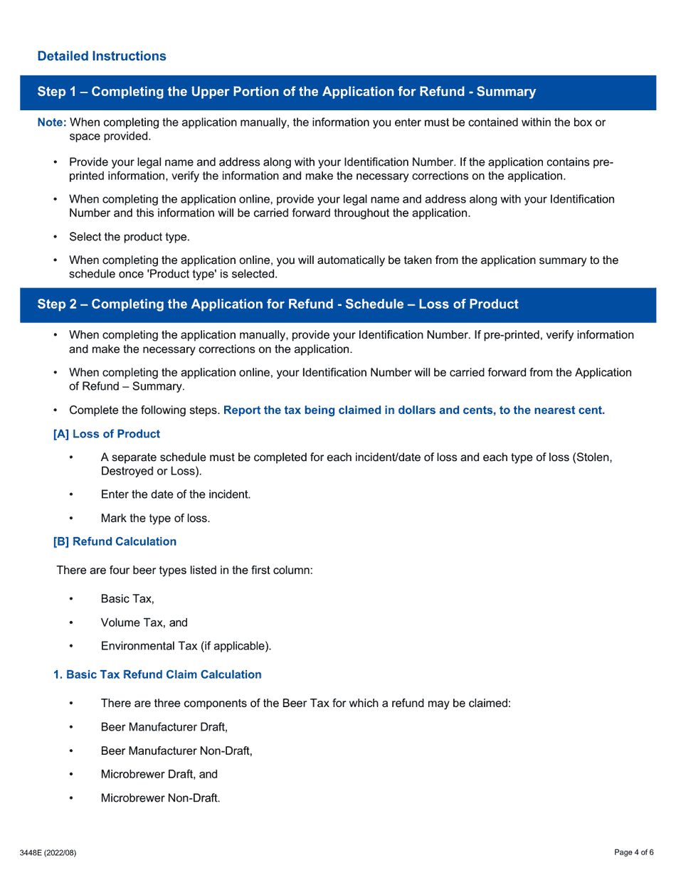 Form 3448E Guide for Completing the Application for Refund - Loss of Product (Prl) Summary and Schedule - Ontario, Canada, Page 4