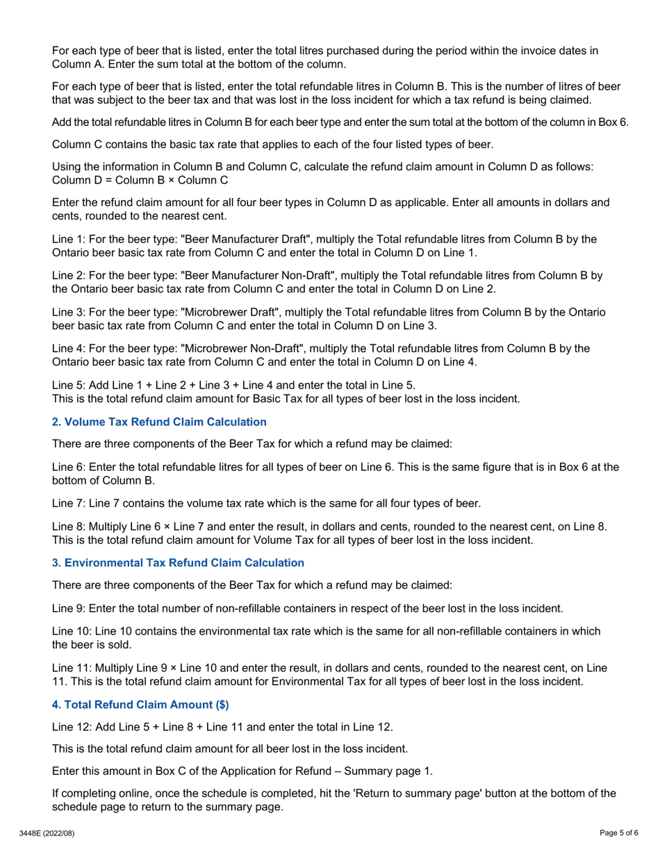 Form 3448E Guide for Completing the Application for Refund - Loss of Product (Prl) Summary and Schedule - Ontario, Canada, Page 5
