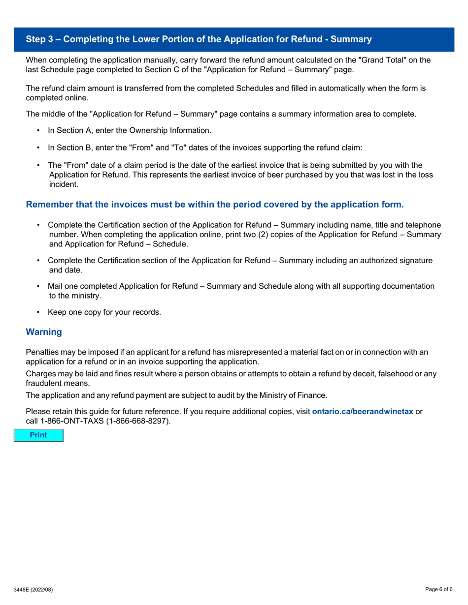 Form 3448E Guide for Completing the Application for Refund - Loss of Product (Prl) Summary and Schedule - Ontario, Canada, Page 6
