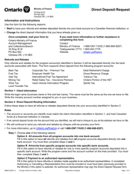Document preview: Form 9980E Direct Deposit Request - Ontario, Canada