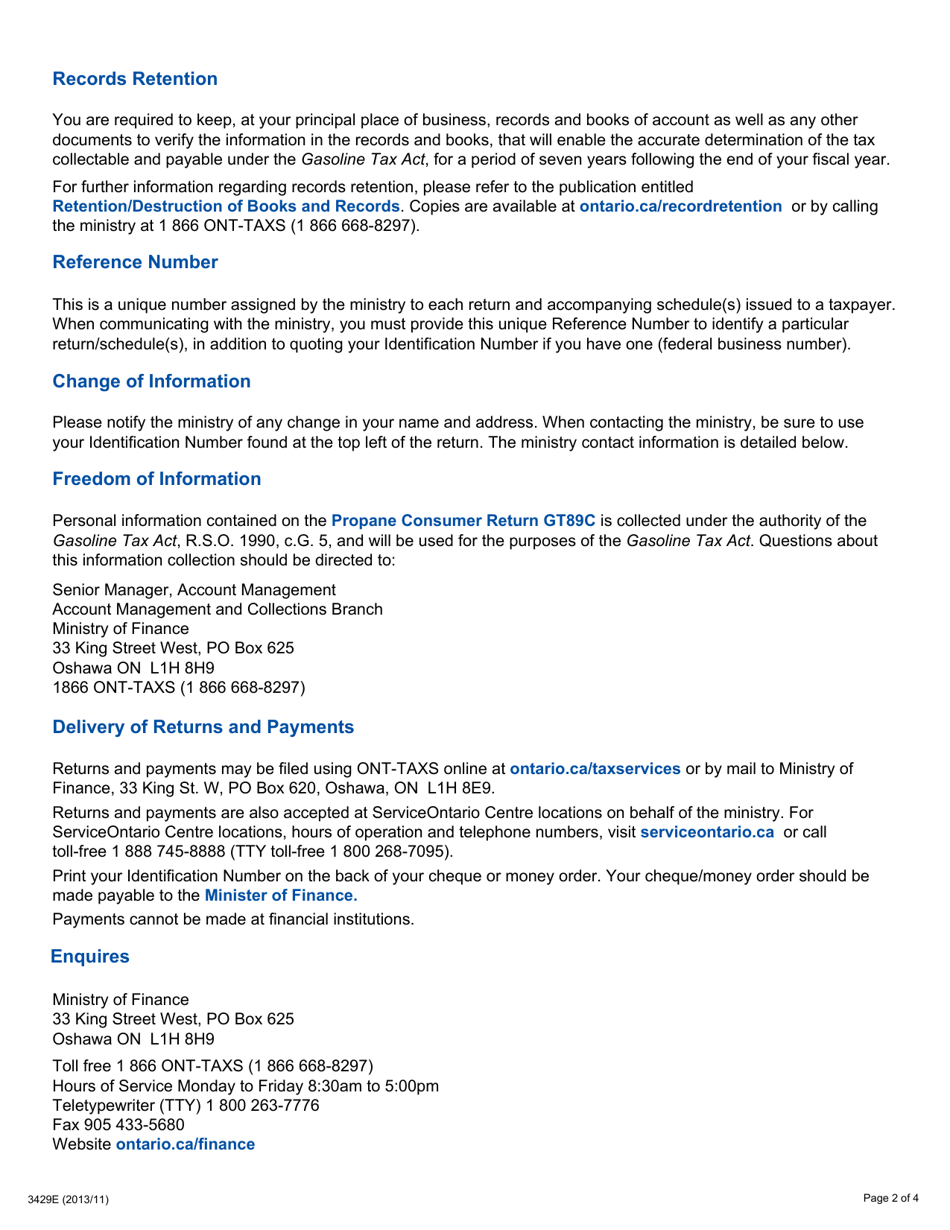 Form 3429E Guide for Completing the Propane Consumer Return Gt89c - Ontario, Canada, Page 2