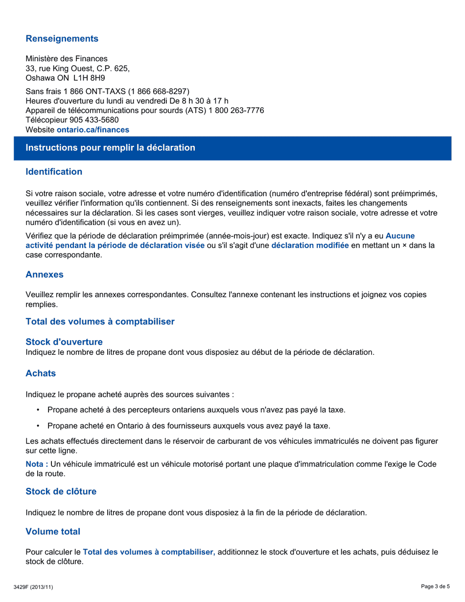 Forme 3429F Guide Comment Remplir La Declaration a Lintention DES Consommateurs De Propane - Gt89c - Ontario, Canada (French), Page 3