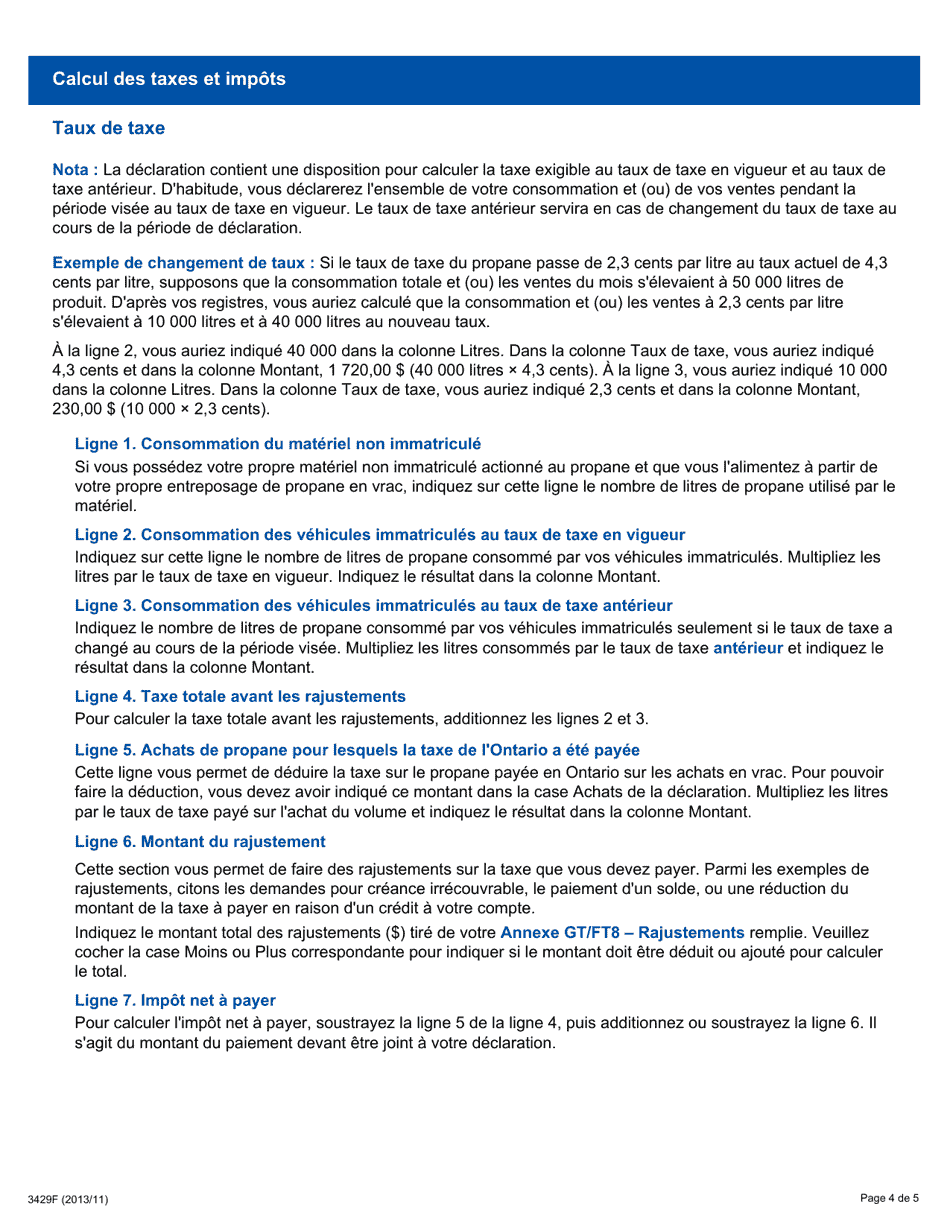 Forme 3429F Guide Comment Remplir La Declaration a Lintention DES Consommateurs De Propane - Gt89c - Ontario, Canada (French), Page 4