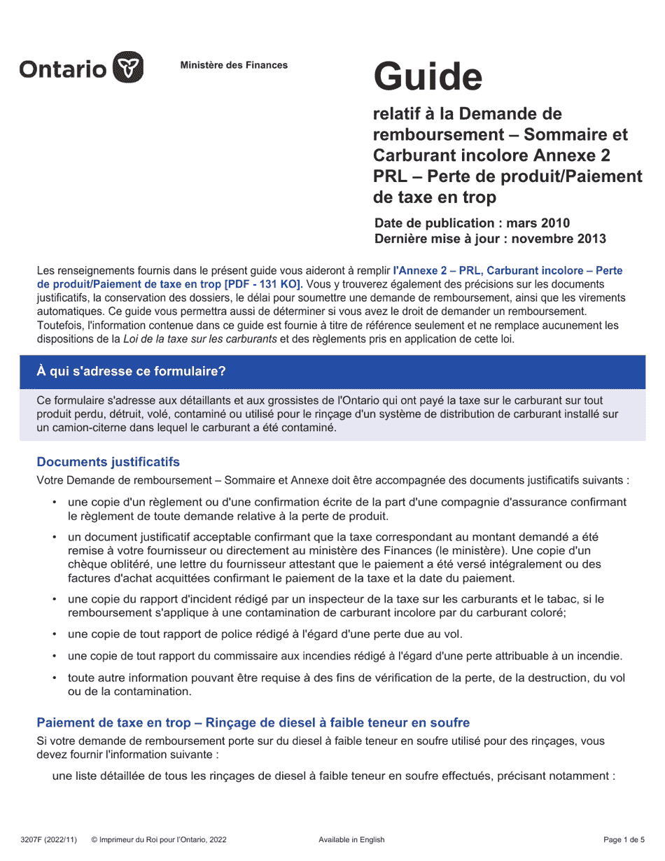 Download Instruction pour Forme 3207F Guide Relatif a La Demande De Remboursement Sommaire Et