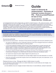 Instruction pour Forme 3207F Guide Relatif a La Demande De Remboursement - Sommaire Et Carburant Incolore Annexe 2 Prl - Perte De Produit/Paiement De Taxe En Trop - Ontario, Canada (French)