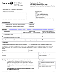 Form ON00069E Application for Refund - Tax Adjustment Form (Taf) - Ontario, Canada, Page 2