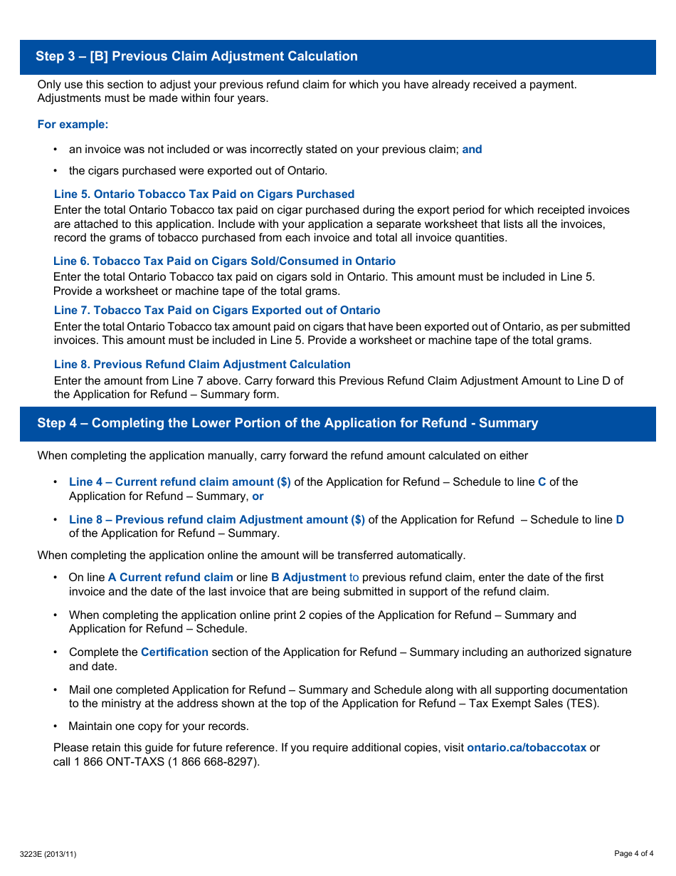 Form 3223E Guide for Completing the Application for Refund Summary and Schedule 10 Tes - Tax Exempt Sales  Export out of Ontario - Ontario, Canada, Page 4