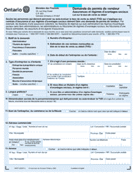 Document preview: Forme 1957F Demande De Permis De Vendeur - Ontario, Canada (French)