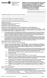 Forme 9996F Affidavit Sur Le Remboursement/La Remise DES Droits De Cession Immobiliere De L&#039;ontario - Ontario, Canada (French)