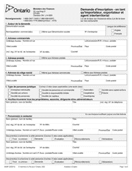 Document preview: Forme 0505F Demande D'inscription - En Tant Qu'importateur, Exportateur Et Agent Interterritorial - Ontario, Canada (French)