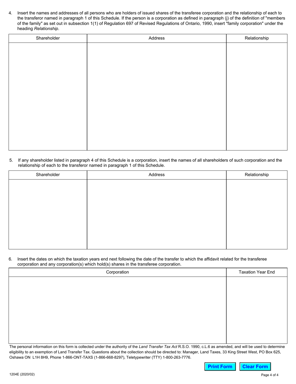 Form LT100 (LT1204E) Initial Family Business Affidavit - Ontario, Canada, Page 4