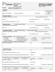 Form 0518E Application to Register as a Propane Retailer - Ontario, Canada