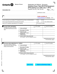 Form 9988E Application for Refund - Summary Auxiliary Power Take off (Pto) Equipment (Pto Activity on or After July 1, 2017) - Ontario, Canada, Page 4