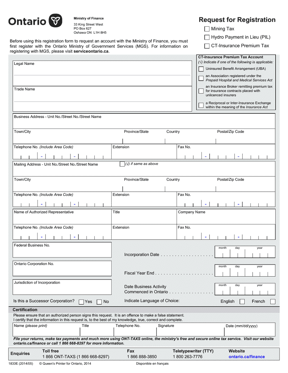 Form 1833e Fill Out Sign Online And Download Fillable Pdf Ontario Canada Templateroller 9121