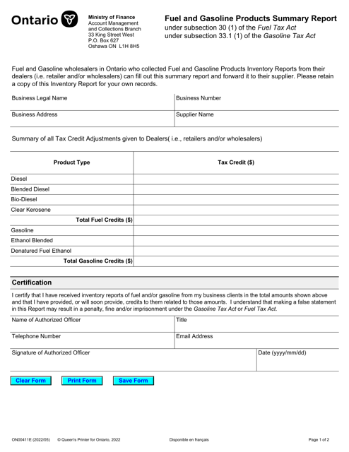 Form ON00411E  Printable Pdf
