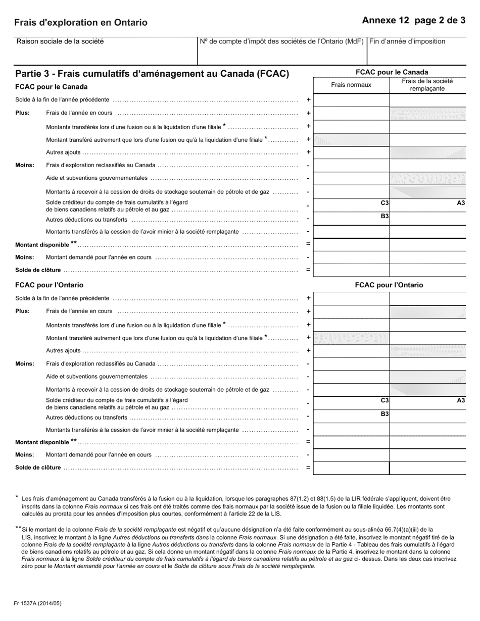 Forme 1537A Agenda 12 Frais Dexploration En Ontario - Ontario, Canada (French), Page 2