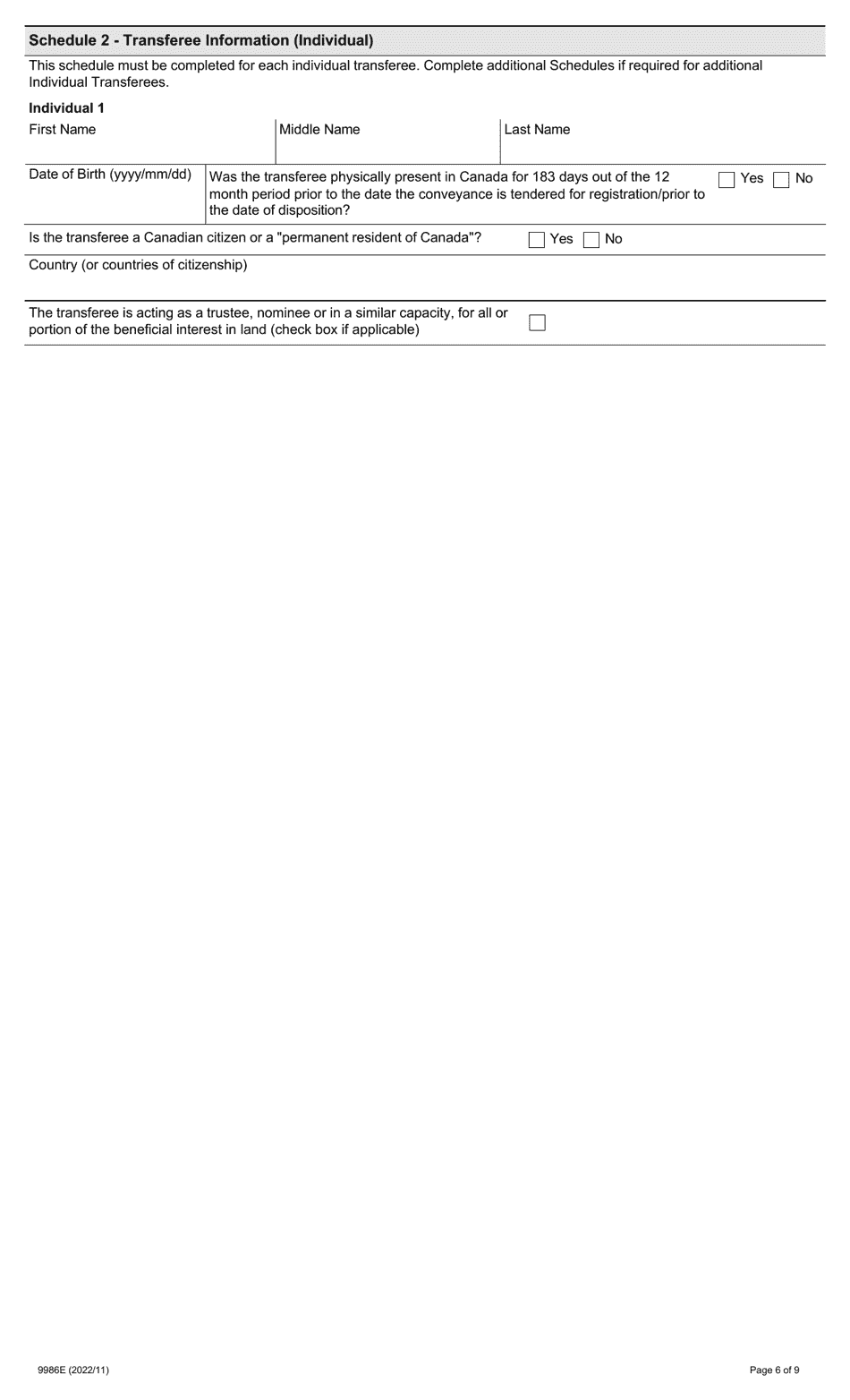 Form 9986E Prescribed Information for Purposes of Section 5.0.1 - Ontario, Canada, Page 6