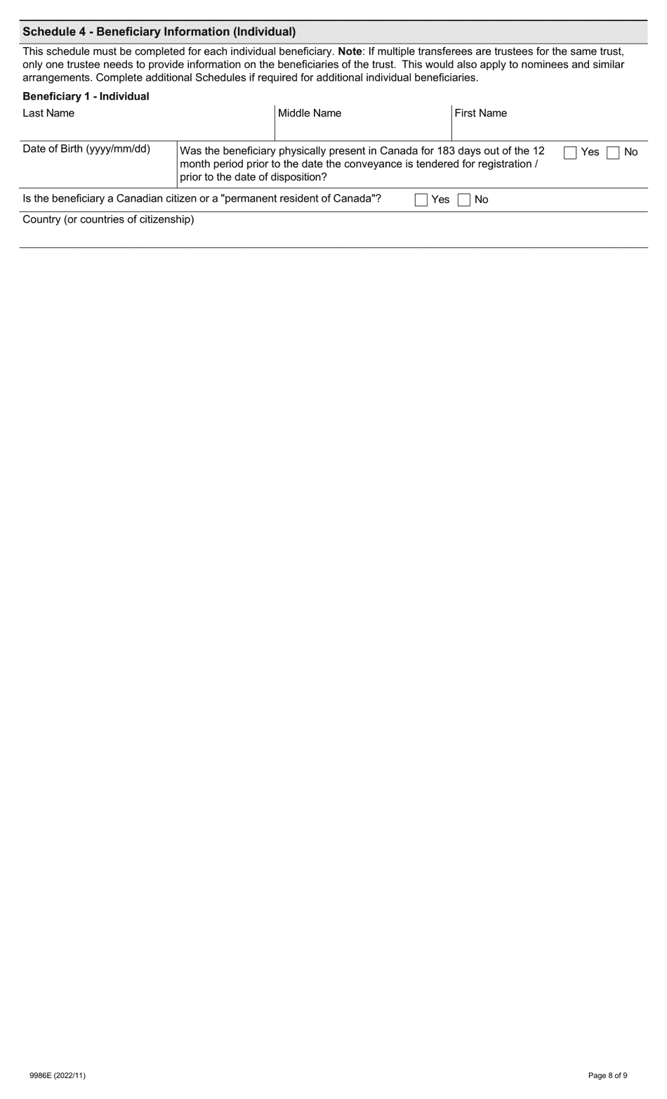 Form 9986E Prescribed Information for Purposes of Section 5.0.1 - Ontario, Canada, Page 8