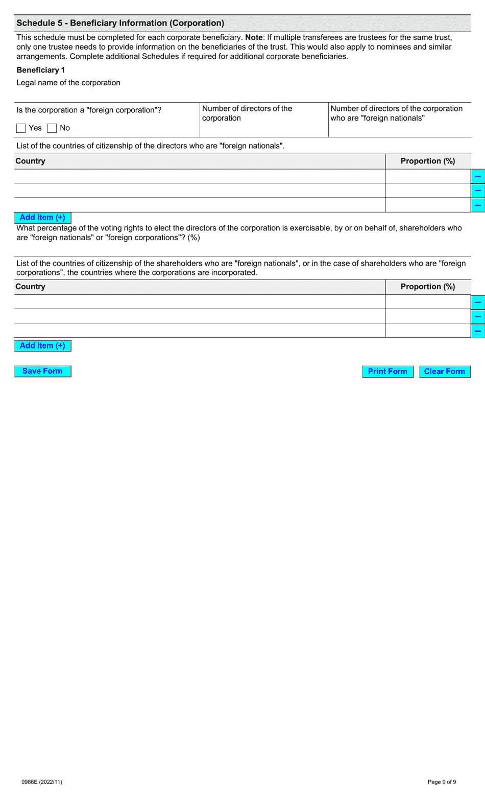 Form 9986E Prescribed Information for Purposes of Section 5.0.1 - Ontario, Canada, Page 9
