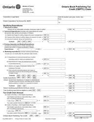 Document preview: Form 0940B Ontario Book Publishing Tax Credit (Obptc) Claim - Ontario, Canada