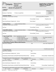 Form 0506E Application to Register Tobacco Products - Ontario, Canada