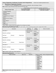 Form 0506E Application to Register Tobacco Products - Ontario, Canada, Page 2