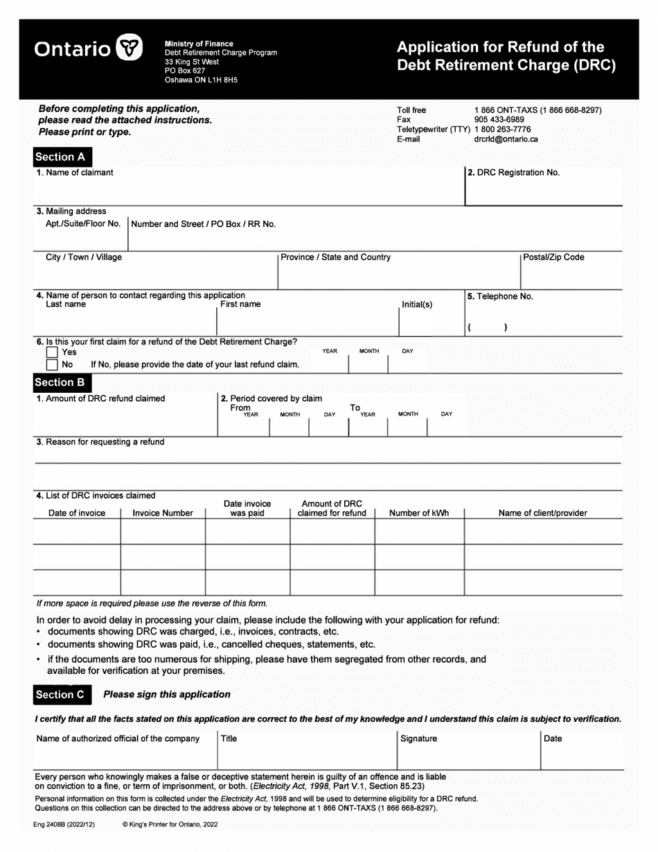 Form 2408B - Fill Out, Sign Online and Download Fillable PDF, Ontario ...