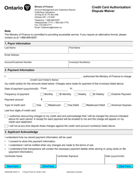 Document preview: Form ON00455E Credit Card Authorization/Dispute Waiver - Ontario, Canada