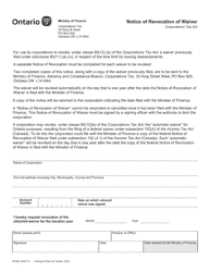 Document preview: Form 0316E Notice of Revocation of Waiver - Ontario, Canada