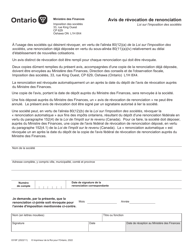 Document preview: Forme 0316F Avis De Revocation De Renonciation - Ontario, Canada (French)