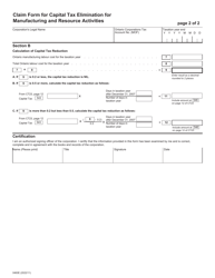 Form 0460E Claim Form for Capital Tax Elimination for Manufacturing and Resource Activities - Ontario, Canada, Page 2