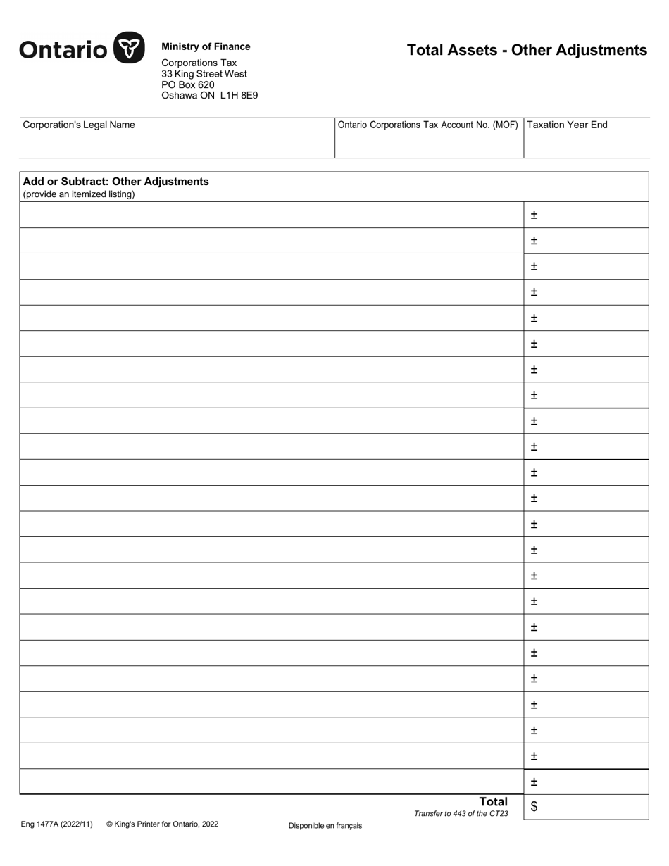 Form 1477a - Fill Out, Sign Online And Download Fillable Pdf, Ontario 