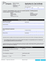 Document preview: Form 0253E Application for Tax Certificate - Ontario, Canada