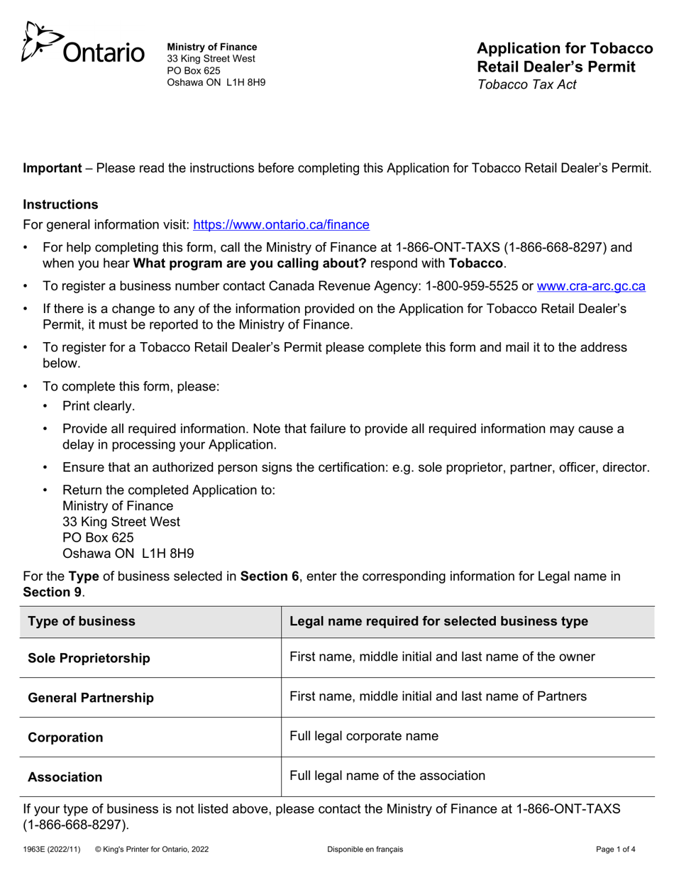 Form 1963E Fill Out, Sign Online and Download Fillable PDF, Ontario