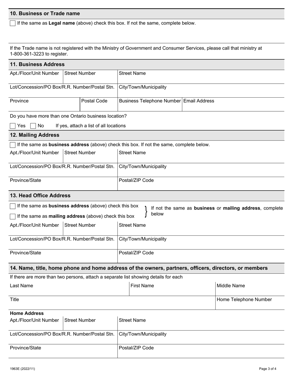 Form 1963E Application for Tobacco Retail Dealers Permit - Ontario, Canada, Page 3