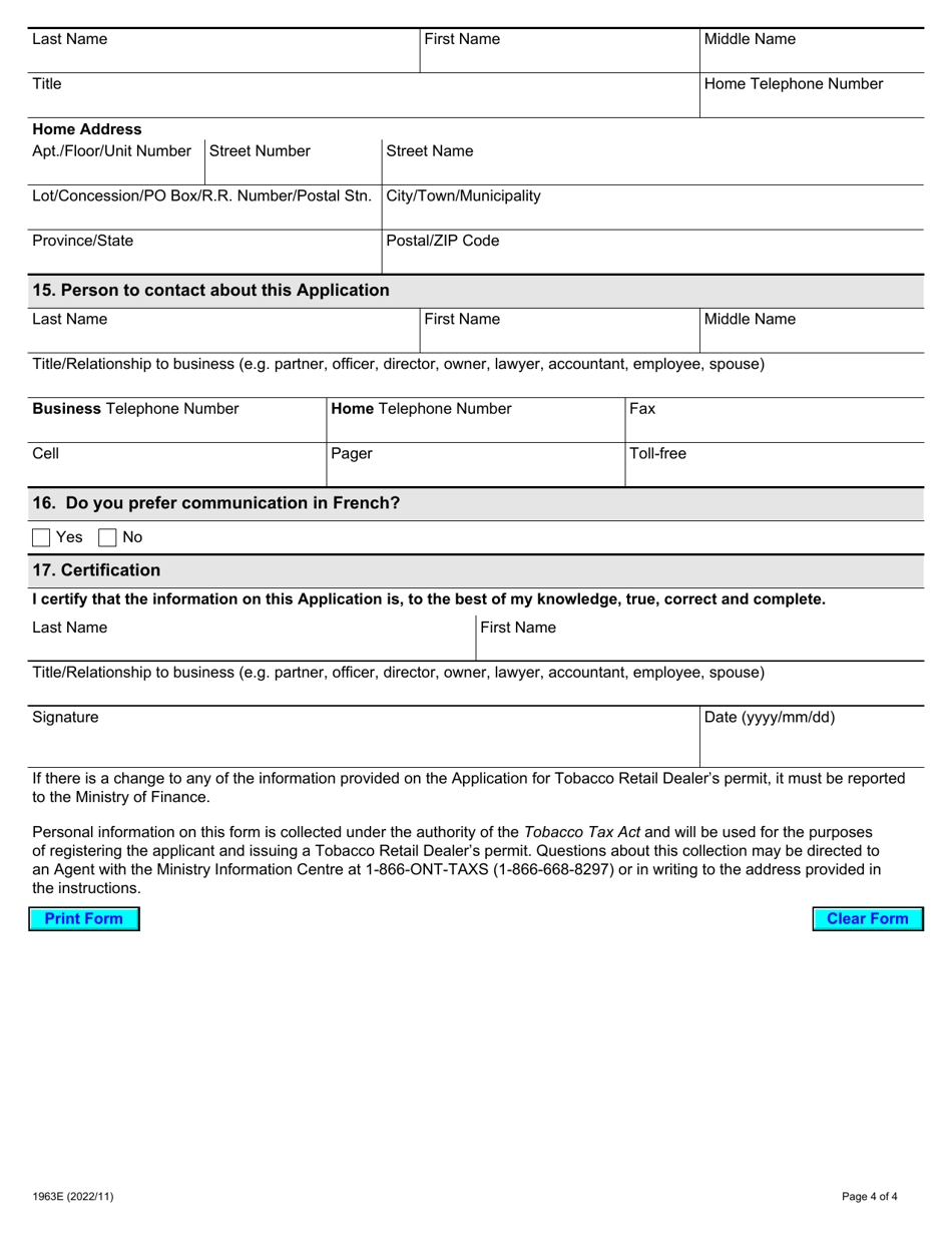 Form 1963E Fill Out, Sign Online and Download Fillable PDF, Ontario